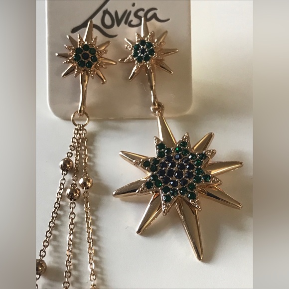 LOVISA GOLD/SAPPHIRE STAR & MOON MISMATCH CELESTIAL EARRINGS - Picture 9 of 11